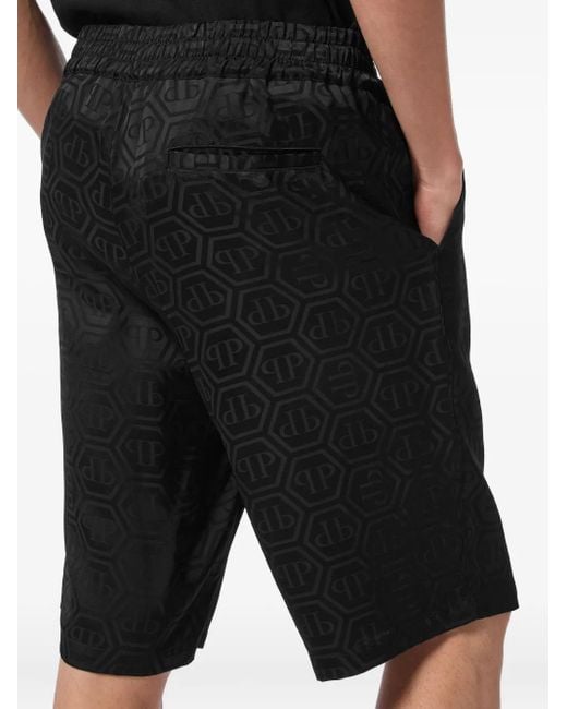 Philipp Plein Black Silk Cool Kid Fit Shorts Monogram for men