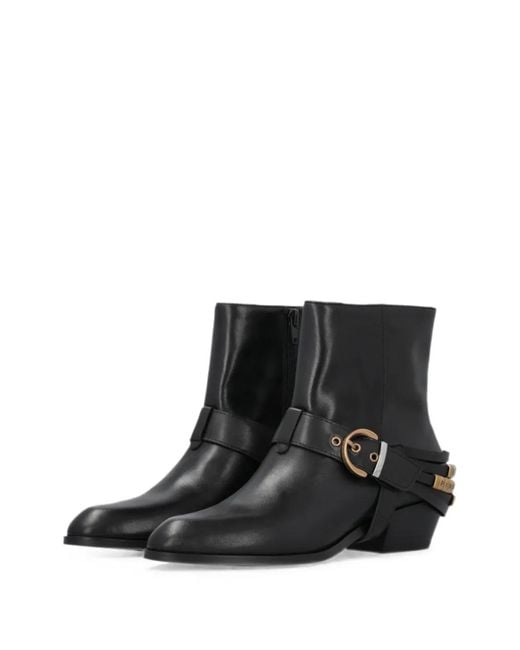 Pinko Black Buckle-Detail Leather Ankle Boots