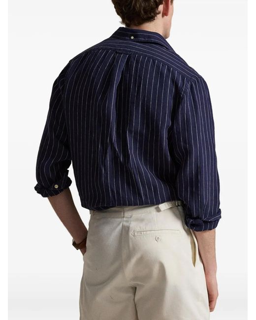 Polo Ralph Lauren Blue Classic Fit Striped Linen Shirt for men