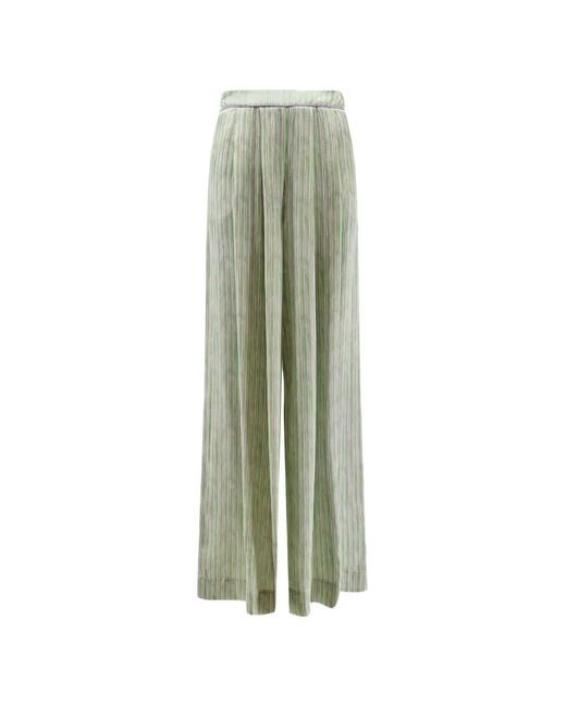 BYE Firenze Green Striped Pleated Palazzo Pants