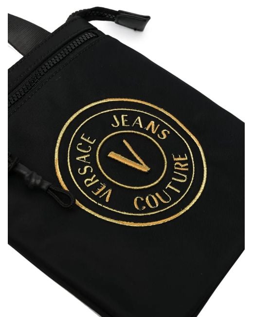 Versace Jeans Couture Black Logo-Patch Messenger Bag for men