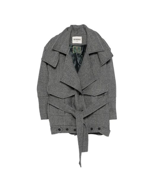 BATAKOVIC Belgrade Gray Chevron-Pattern Belted Coat