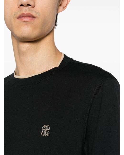 Brunello Cucinelli T-shirt Met Geborduurd Logo in het Black voor heren