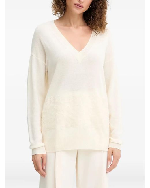 ERMANNO FIRENZE White V-Neck Longsleeve Sweater