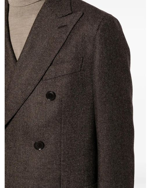 Luciano Barbera Gray Houndstooth-Pattern Wool Coat for men