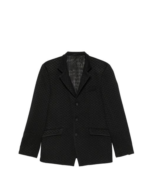 Karl Lagerfeld Black Monogram-Pattern Notched-Lapel Blazer for men