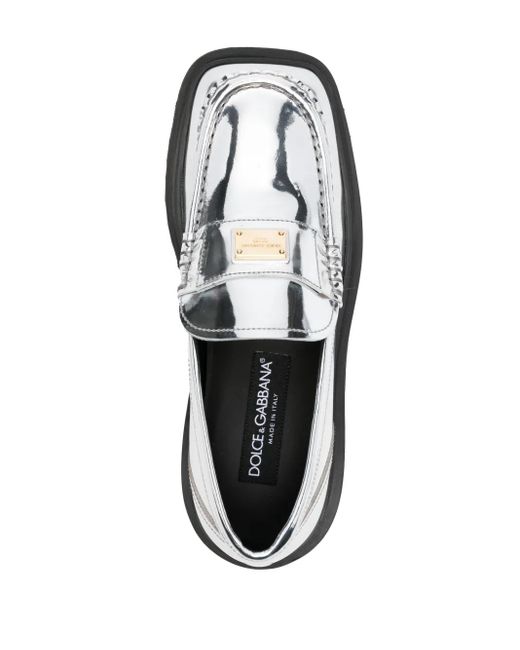 Dolce & Gabbana Gray Logo-Plaque Leather Brogues