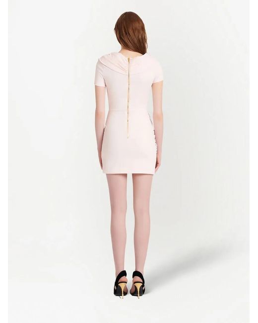 Balmain Pink Button-Embossed Fitted Dress