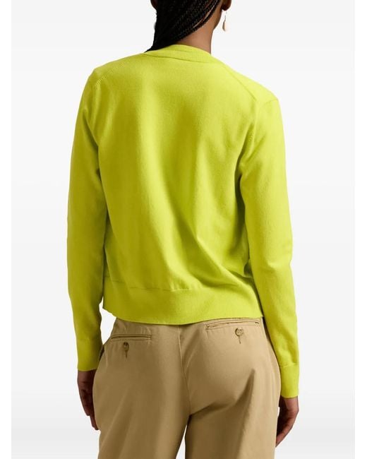 Polo Ralph Lauren Yellow Logo-Embroidered Crew-Neck Cardigan