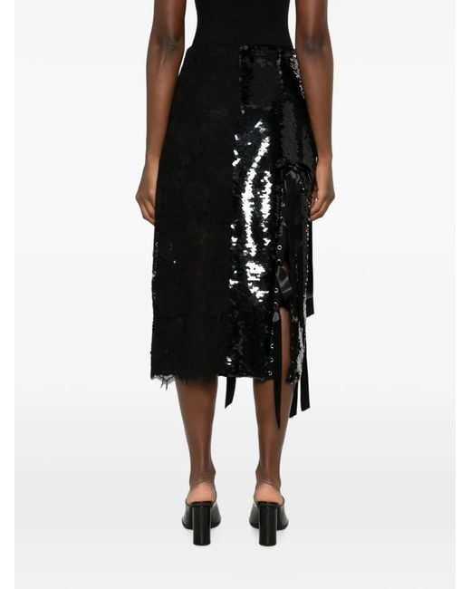 Simone Rocha Black Sequin-Embellished Lace-Patchwork Midi Skirt