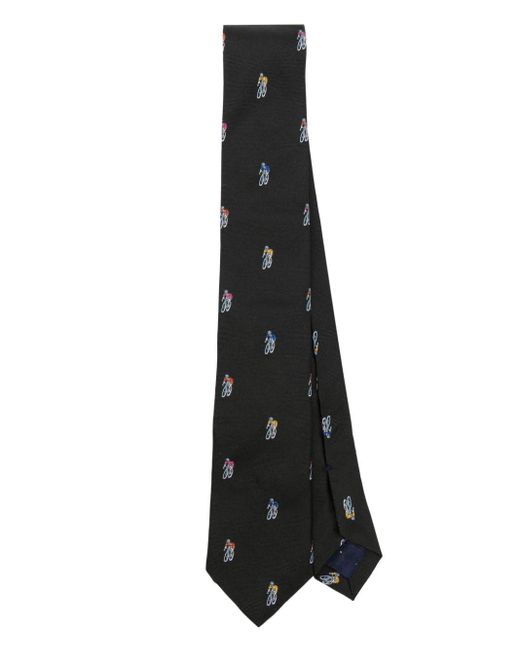 Paul Smith Black Embroidered-design Silk Tie for men