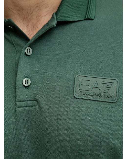 EA7 Green Logo-Patch Short-Sleeve Polo Shirt for men