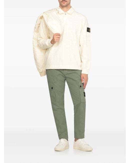 Stone Island White Compass-Motif Polo Shirt for men