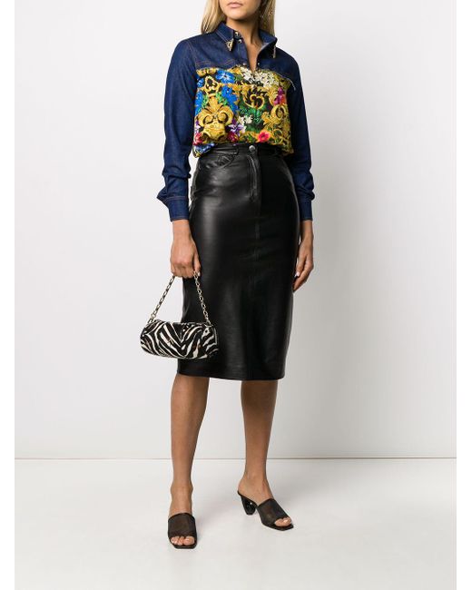 baroque print denim shirt