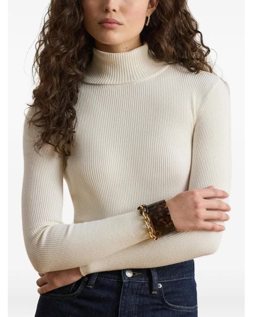 Ralph Lauren White Rib-Knit Turtleneck Jumper