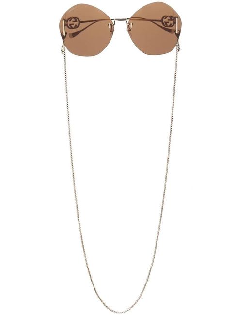 Gucci White Lunettes De Soleil Sans Montures À Logo Gravé