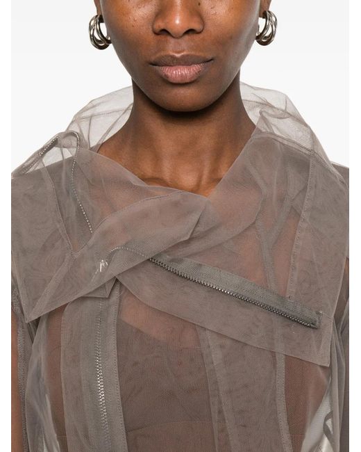 Rick Owens Gray Tulle Zip-Up Blouse