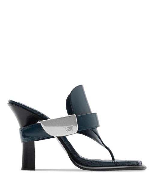 Burberry Black Leather Bay Sandals