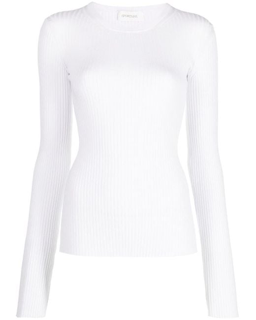 Sportmax White Ribbed-knit Long-sleeved Jumper