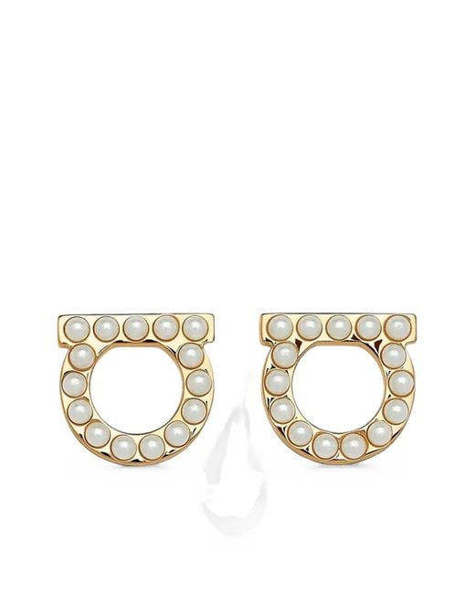 Ferragamo Metallic Gancini Pearls Earrings