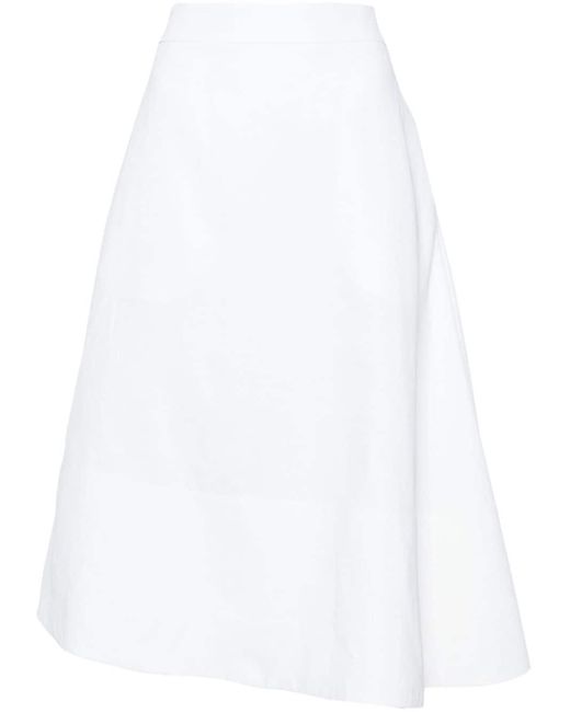 Jil Sander White Asymmetric Linen Midi Skirt