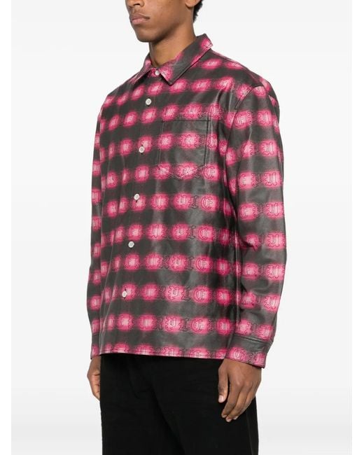 Purple Brand Men's Red Plaid Leather Jacket casual jackets