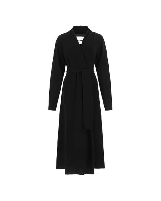Jil Sander Black Belted V-Neck Cashmere Coat