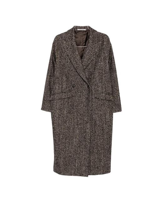 Tagliatore Brown Herringbone-Pattern Double-Breasted Coat