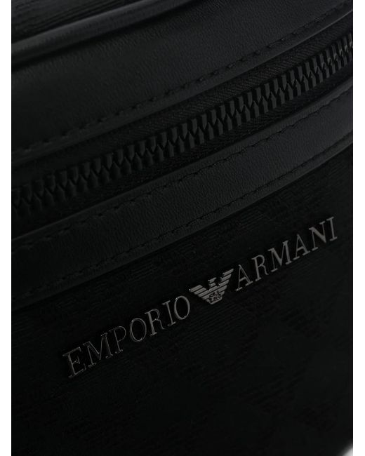 Emporio Armani Black Monogram Belt Bag for men