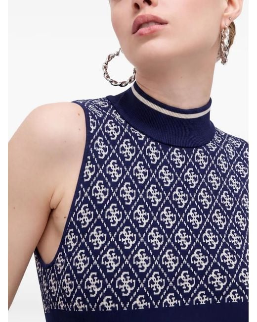 Guess Blue Haut Sans Manches À Motif Monogrammé