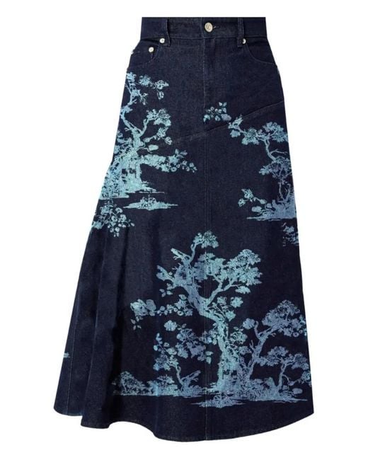Erdem Blue Denim Midi Skirt
