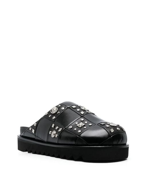 Toga Virilis Black Stud-Detailing Leather Mules for men
