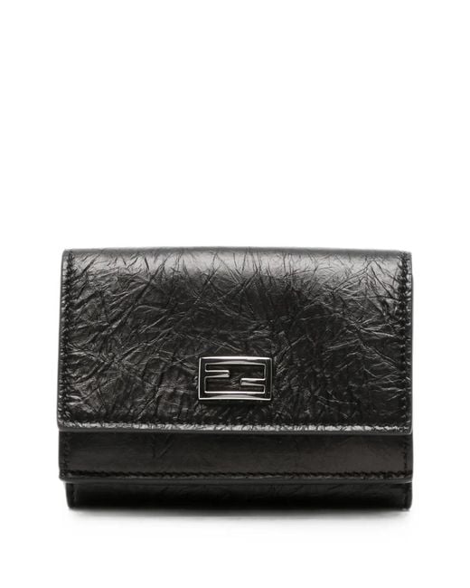 Fendi Black Ff Logo Crinkled Leather Wallet