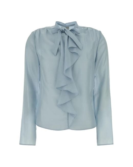 Jacob Cohen Blue Ruffled Tie Blouse