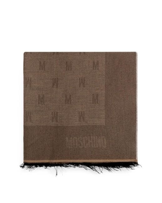 Moschino Brown Monogram Frayed-Edge Scarf