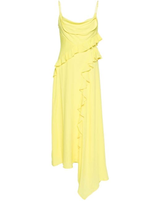 MSGM Yellow Asymmetric Ruffled Dress