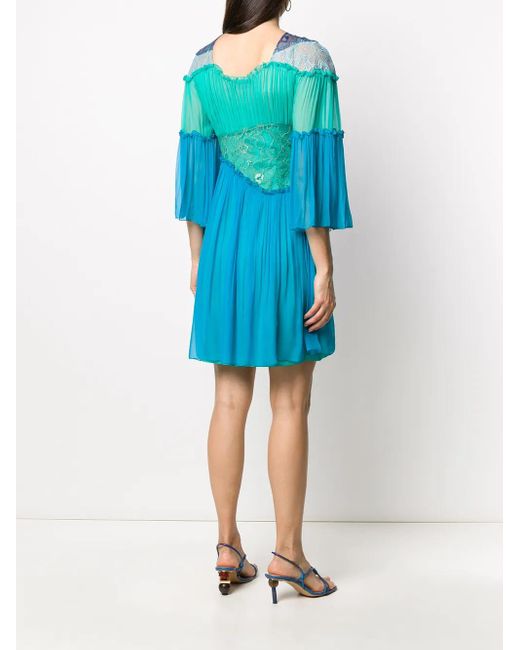 Vestido con ribetes de volantes y paneles Alberta Ferretti de color Blue