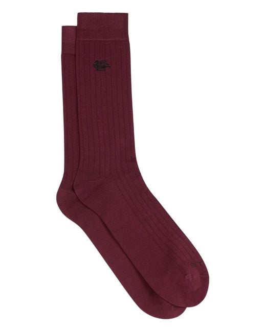 Etro Purple Pegaso Logo Socks for men