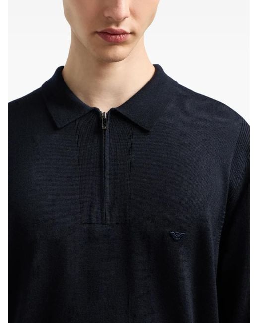 メンズ Emporio Armani ハーフジップ ポロシャツ Blue