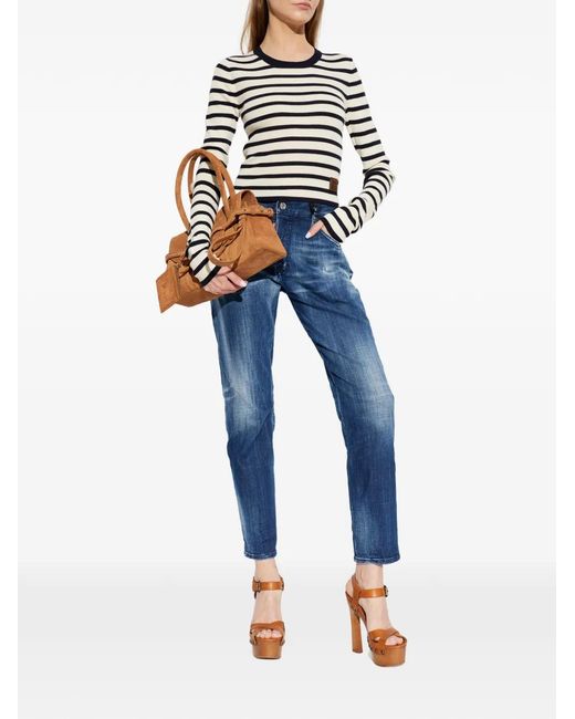 DSquared² White Striped Wool Sweater