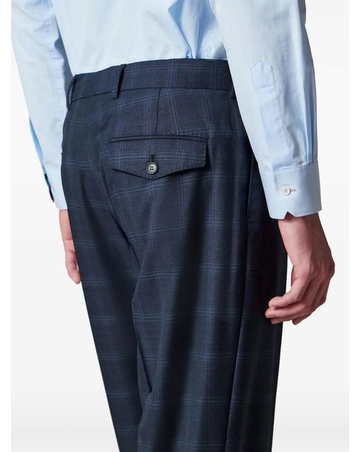 Paul Smith Blue Checked Pleated Trousers for men