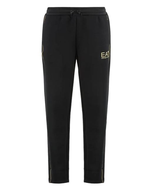 EA7 Black Logo-Print Side-Stripe Pants for men