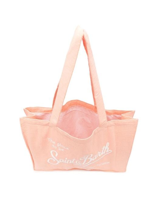 Mc2 Saint Barth Pink Logo-Embroidered Beach Bag