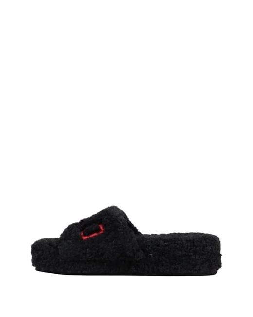 Polo Ralph Lauren Black Borg-Texture Slipper Sandals