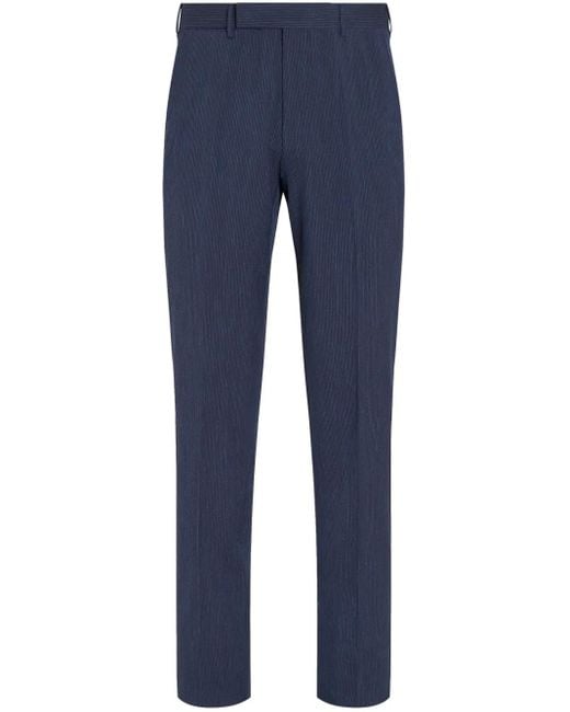 Zegna Blue High-Waist Slim-Fit Trousers for men