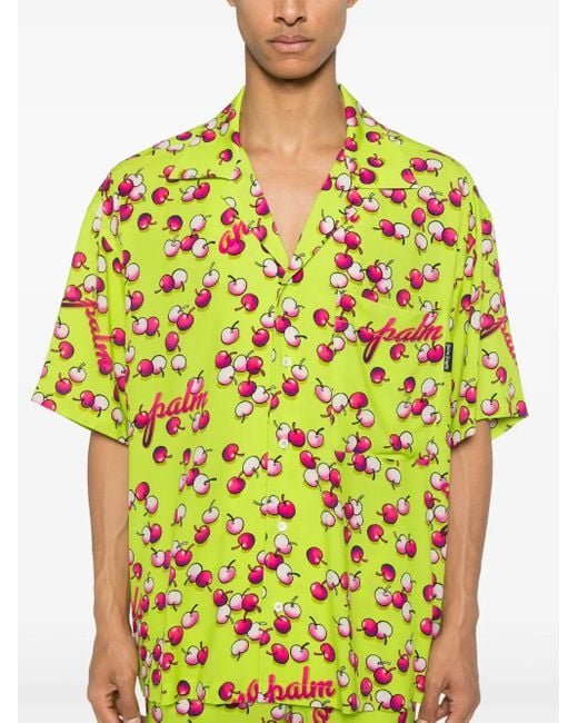 Palm Angels Yellow Cherry-Print Shirt for men