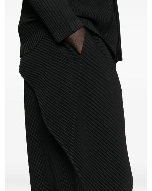 Homme Plissé Issey Miyake Black Cropped Wide-Leg Trousers for men