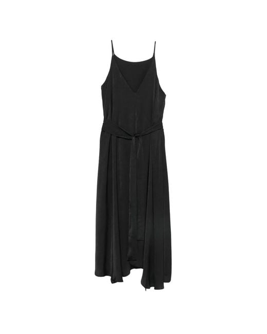 MOUTAKI Black V-Neck Belted Asymmetric Midi Dress
