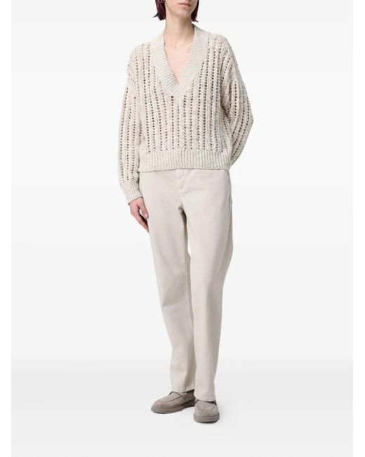 Brunello Cucinelli Natural Logo-Patch Trousers