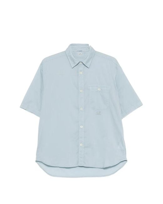 C P Company Blue Short-Sleeve Chest-Pocket Shirt for men